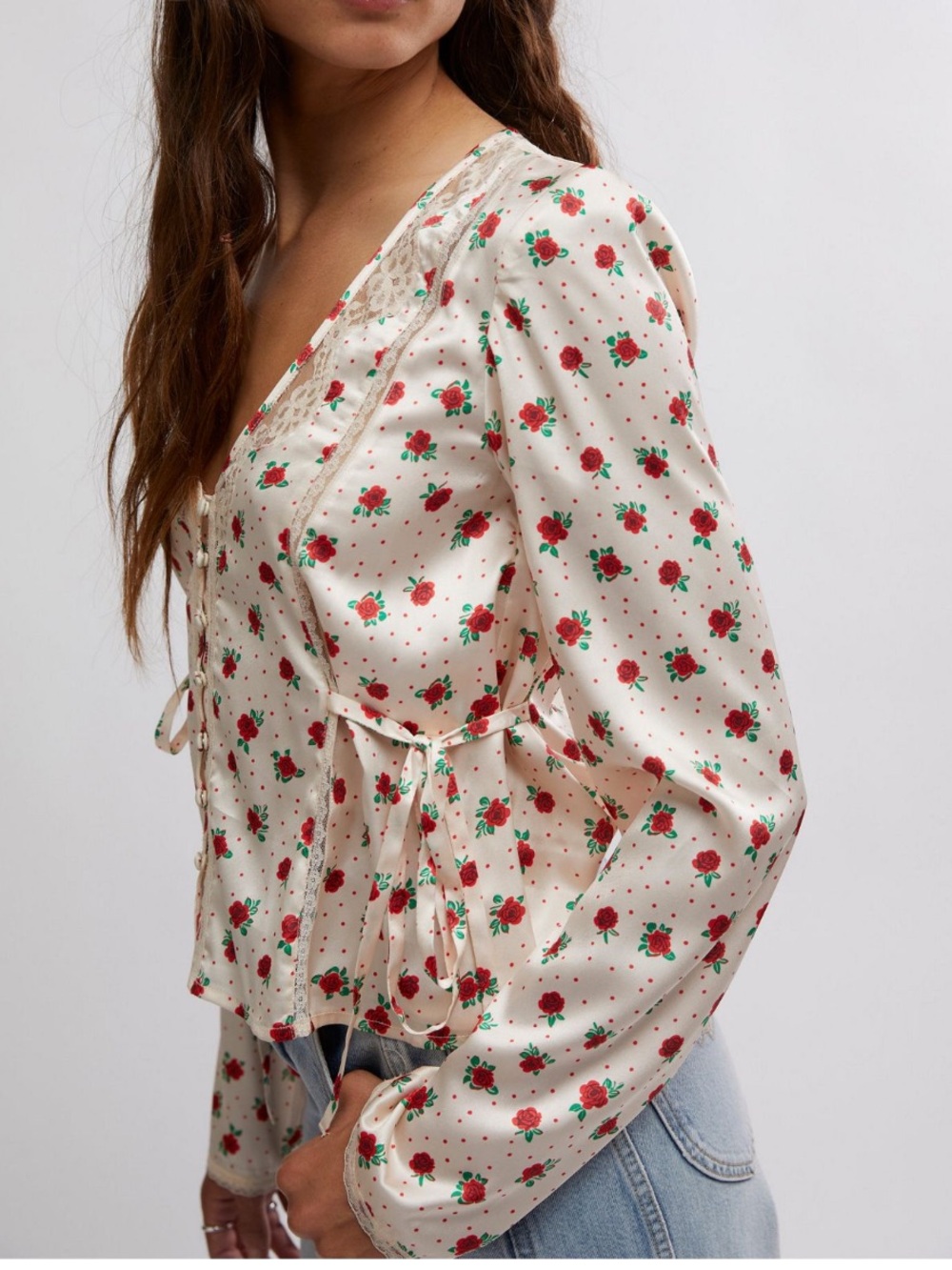 FREE PEOPLE FIELD OF ROSES SATIN TOP XL - Picture 2 of 12